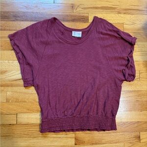 Anthropologie Burgundy Short Sleeve Tee